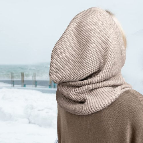 Hooded Scarf Hat Knit Balaclava Women Beanie Skull Cap with Drawstring Warm Winter Hats for Women Men Outdoor Sports