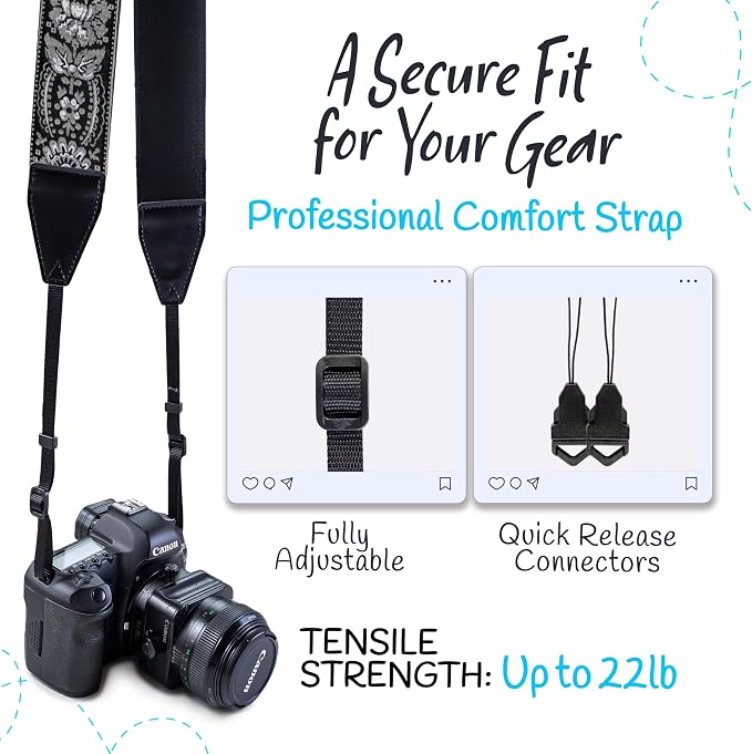 Art Tribute Camera Strap, Vintage Embroidered Neck Shoulder & Crossbody Camera