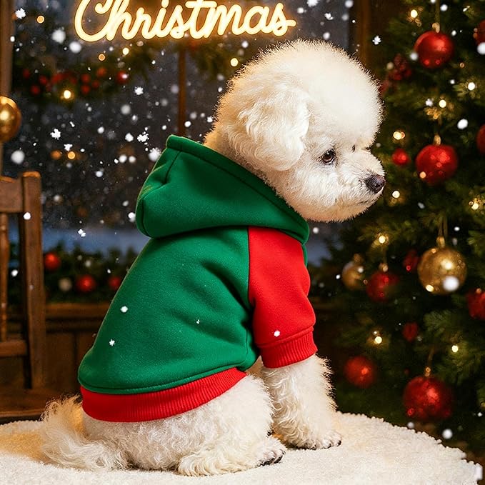 Custom Dog Hoodie, Personalized Sweatshirt with Photo Text Name Logo, Customized Hooded Sweater for Small Medium Large Dogs & Cats (Green + Red Border, Small)