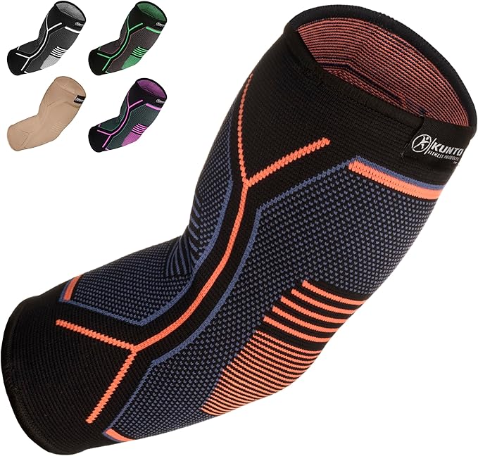 Kunto Fitness Elbow Brace Compression Support Sleeve (Shipped From USA) for Tendonitis, Tennis Elbow, Golf Elbow Treatment - Reduce Joint Pain During Any Activity!