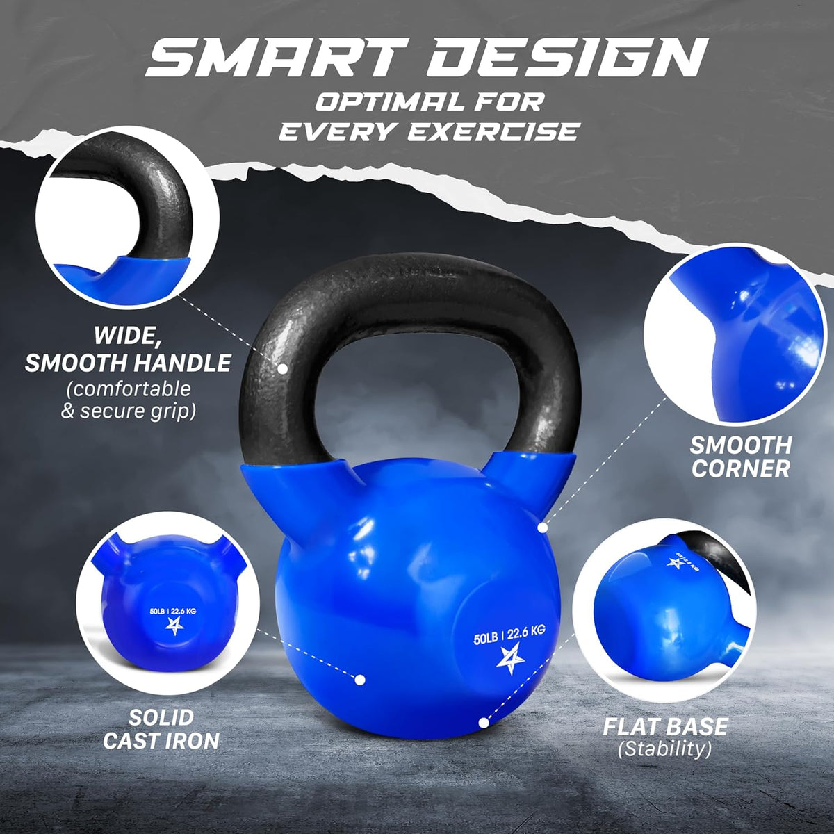 Yes4All Kettlebell - Vinyl Coated Cast Iron for Strength Training | 5-100 LB for Home Gym Workouts