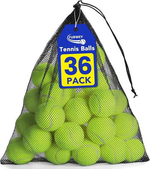 FURWEY Pressureless Tennis Balls - Bulk Pack of 12/24/36/80 with Mesh Bag for Easy Transport | Ideal for Dogs & Beginners