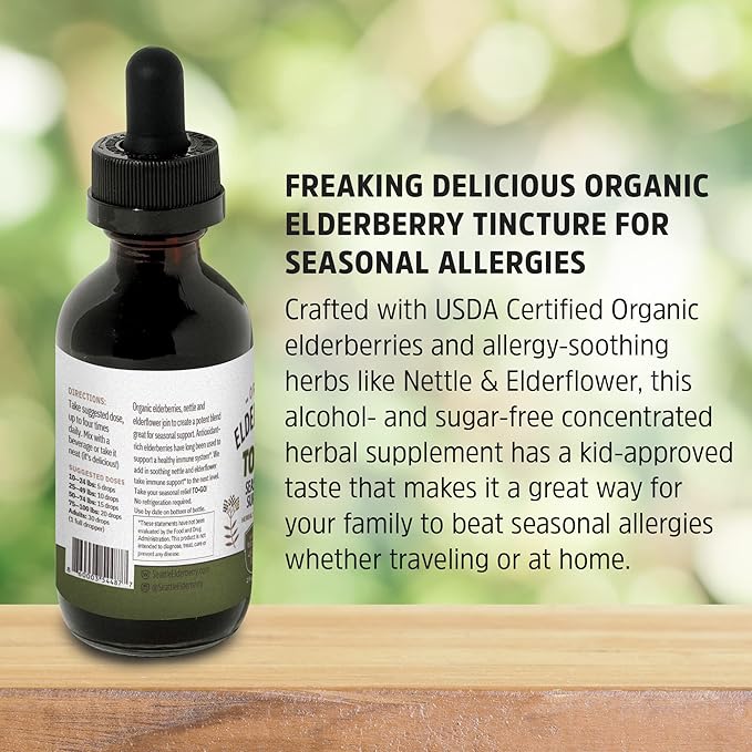 Herbal Supplement Starter Set – A 16oz Bottle of Elderberry Syrup with Honey & a 2oz Bottle of Elderberry to-Go Seasonal Support Made from Only Organic Ingredients in The USA
