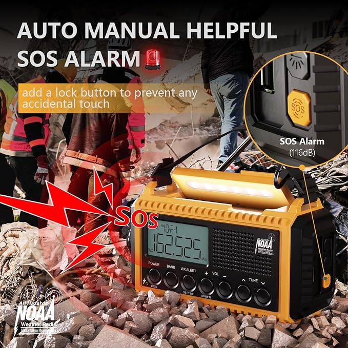 Emergency Radio12000mAh, Weather Radio 6 Ways Powered, Solar Hand Crank Radio