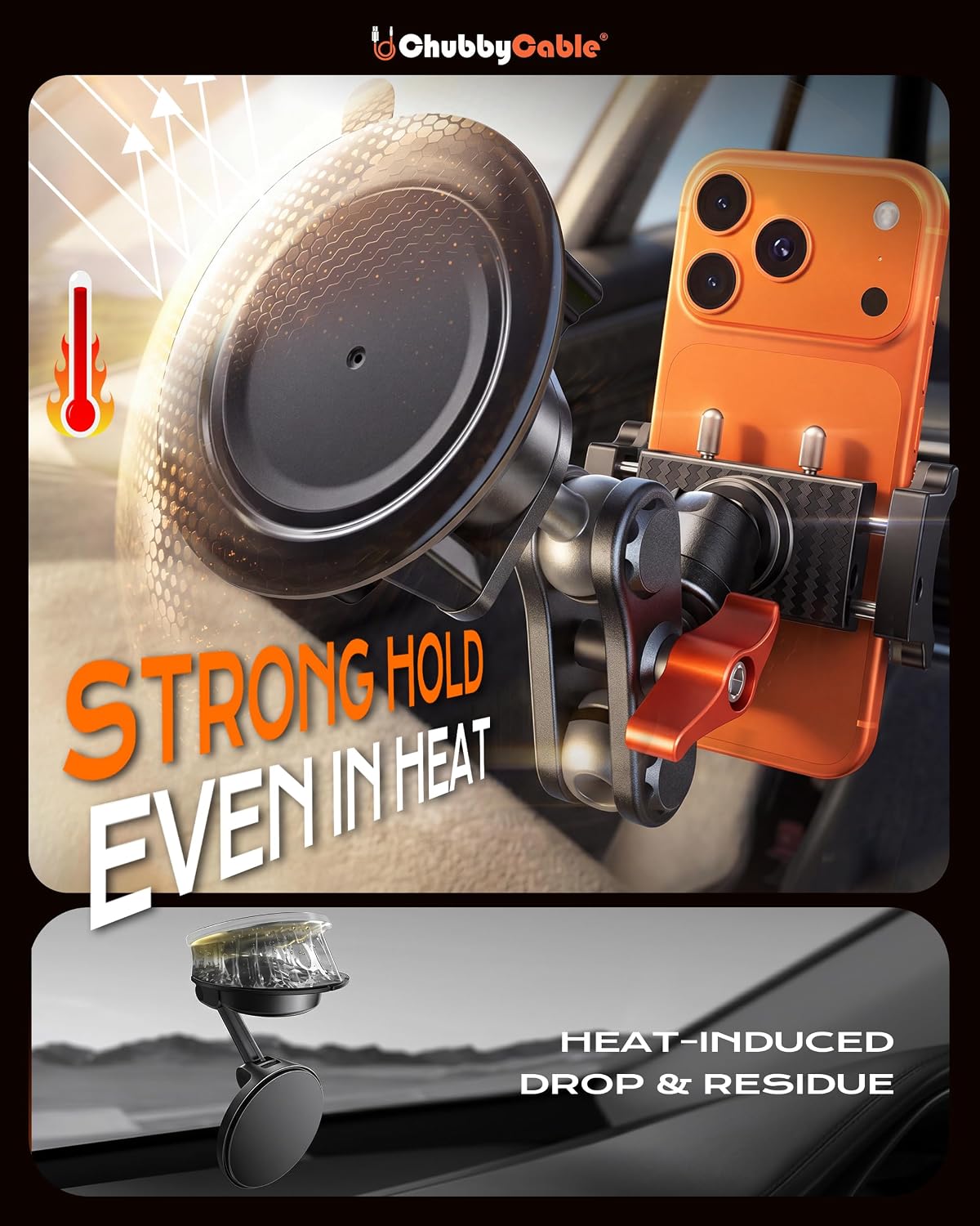 ChubbyGrip Car Phone Holder with Suction Cup and Clamp Head