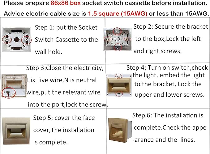 6-Pack LED Corner Wall Lamp 85-265V Embedded LED Stairs Step Night Light LED Stair Wall Lighting for Hallway, Stairs, Closet, Bedroom and More