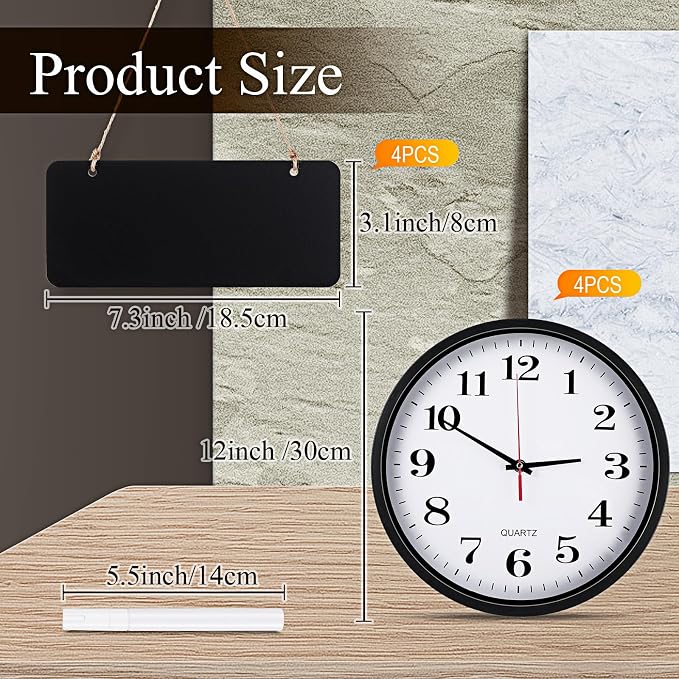 Silent Wall Clocks with Chalkboards and Marker, Battery Operated Round Multi