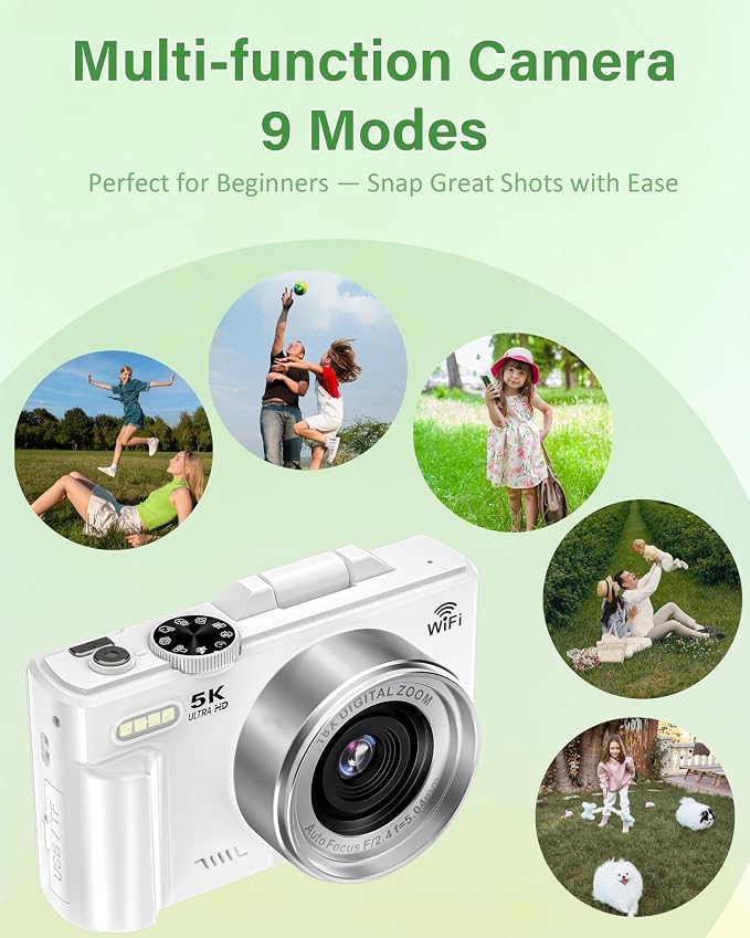5K Digital Camera for Photography, 75MP WiFi Vlogging Camera for YouTube