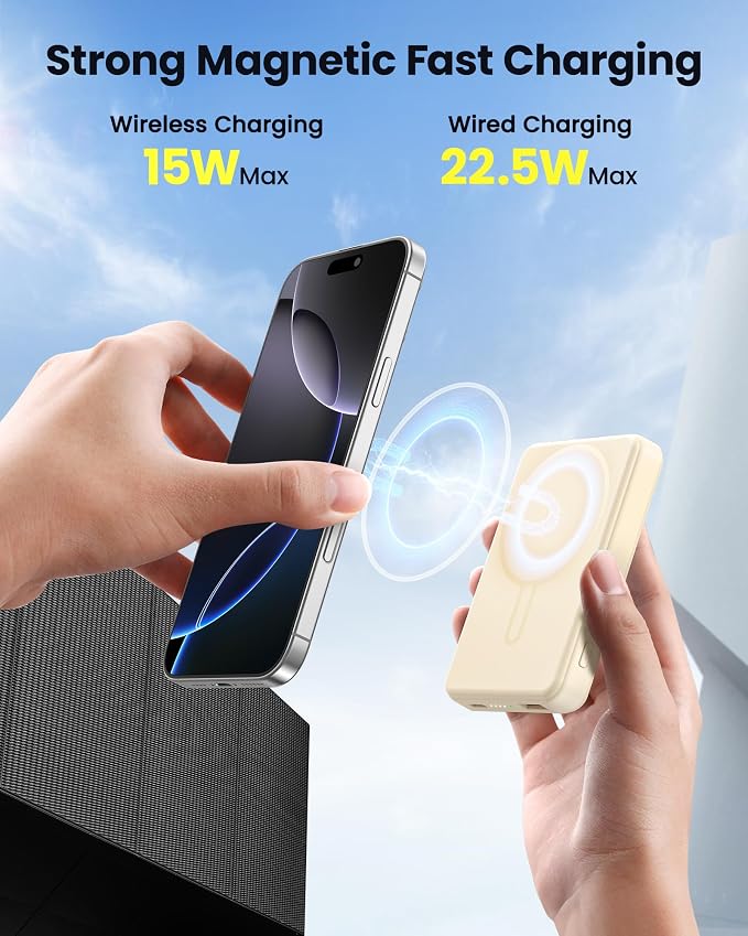 for Magsafe Battery Pack 12000mAh Magnetic Portable Charger Power Bank Wireless Battery Charger Fast Charging for iPhone 16/15/14/13/12 All Series Yellow