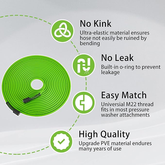 PWACCS Pressure Washer Hose for Power Washer – 3600 PSI Kink Resistant Pressure Washing Extension Hose 50 FT x 1/4" – Universal Electric Power Wash Hose for Replacement – Compatible with M22 Fittings