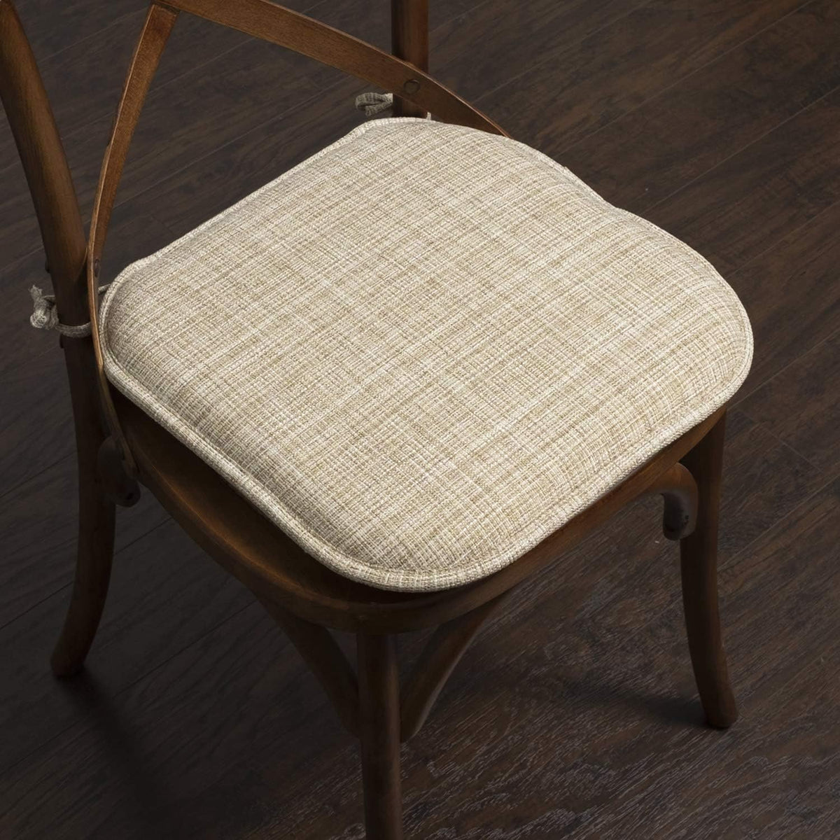 Sweet Home Collection Chair Cushion Memory Foam Pads with Ties Honeycomb Pattern Slip Non Skid Rubber Back Rounded Square 16" x 16" Seat Cover, 2 Pack, Aria Beige 6 pack