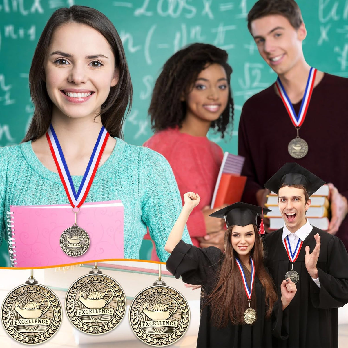 Quelay Gold Award Medals - 60 Pcs 2 Inch Winner Medals with Neck Ribbons for Competitions & Events