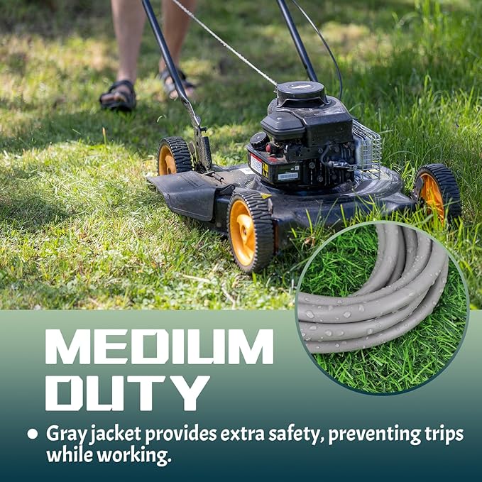 Indoor Outdoor Extension Cord 10 FT, 16/3 SJTW Weatherproof Grey Electrical Cords, 13 AMP Heavy Duty 3 Prong Power Cable Great for Garden, Landscaping & Holiday Decorations