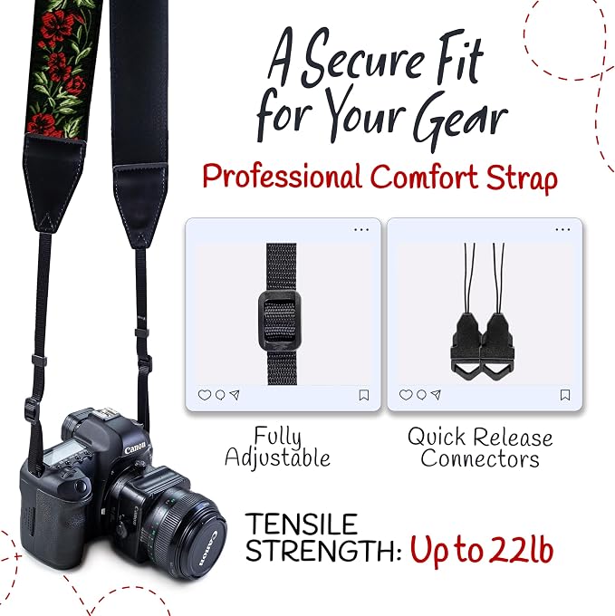 Art Tribute Camera Strap, Vintage Embroidered Neck Shoulder & Crossbody Camera