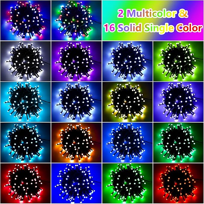 80Ft Solar String Lights for Outside, 18 Colors Changing 200 LED Solar Powered & USB Christmas Lights with Remote, RGB Waterproof Outdoor Fairy Light for Patio Yard Tree Garden Party Decor