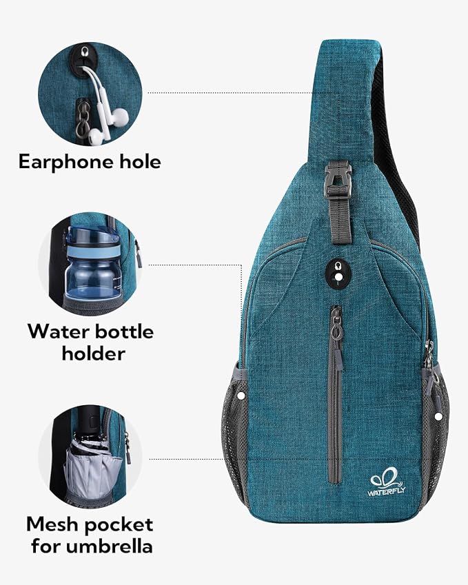 WATERFLY Small Hiking Sling Bag: Crossbody Sling Backpack Chest Bag Daypack