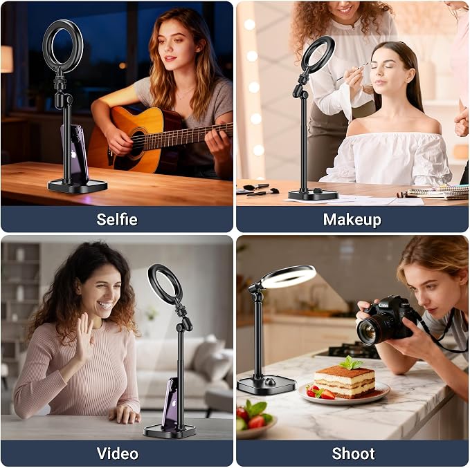 Ring Light for Desk, Portable Streaming Lights for Video Recording, 5’’ Halo