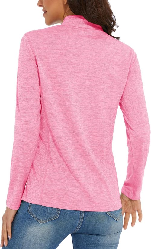MAGCOMSEN Women's UPF 50+ Sun Shirt - Long Sleeve 1/4 Zip Pullover for Quick Dry Hiking & Running