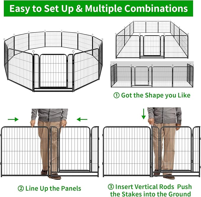 Dog Playpen Outdoor Extra Wide 12 Piece Panels Heavy Duty Dog Fence 32" Height Anti-Rust with Doors Portable for RV Camping Yard, Total 32FT, 79 Sq.ft, Snowy Black