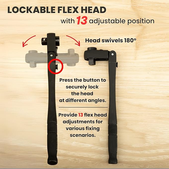 1/4" Drive Dual Flex Head Ratchet & Bit Driver – 6-inch long, 72-Tooth, 5° Swing Arc, High Torque, Chrome Vanadium Steel