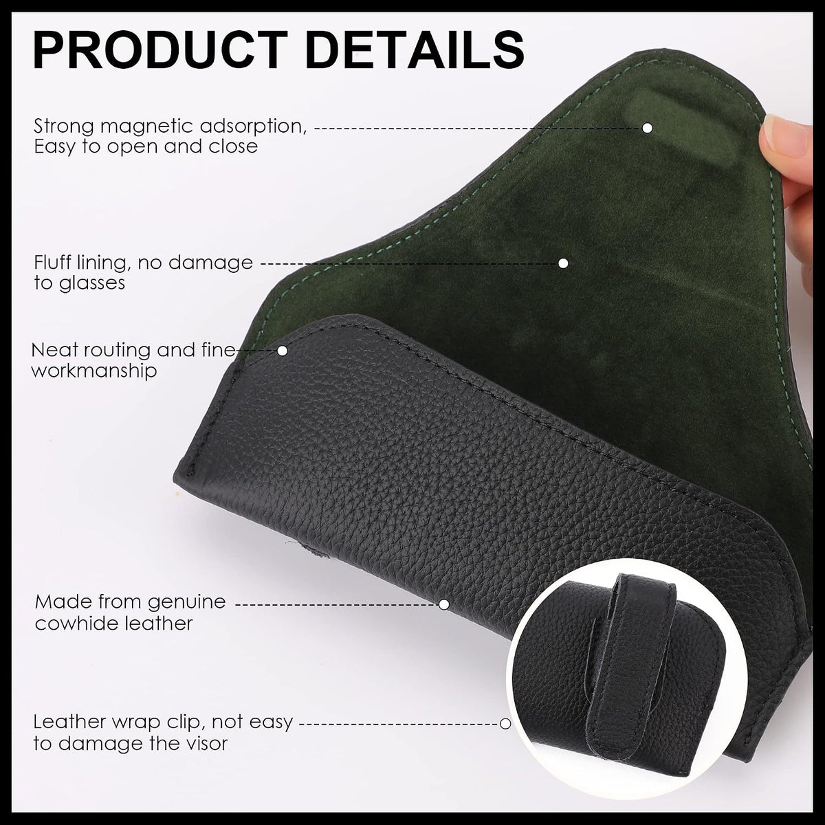 Magnetic Sunglass Holder for Car Visor Clip, Leather Car Glasses Holder, Visor Accessories Eyeglasses Holder Glasses Storage Case (01-Black)
