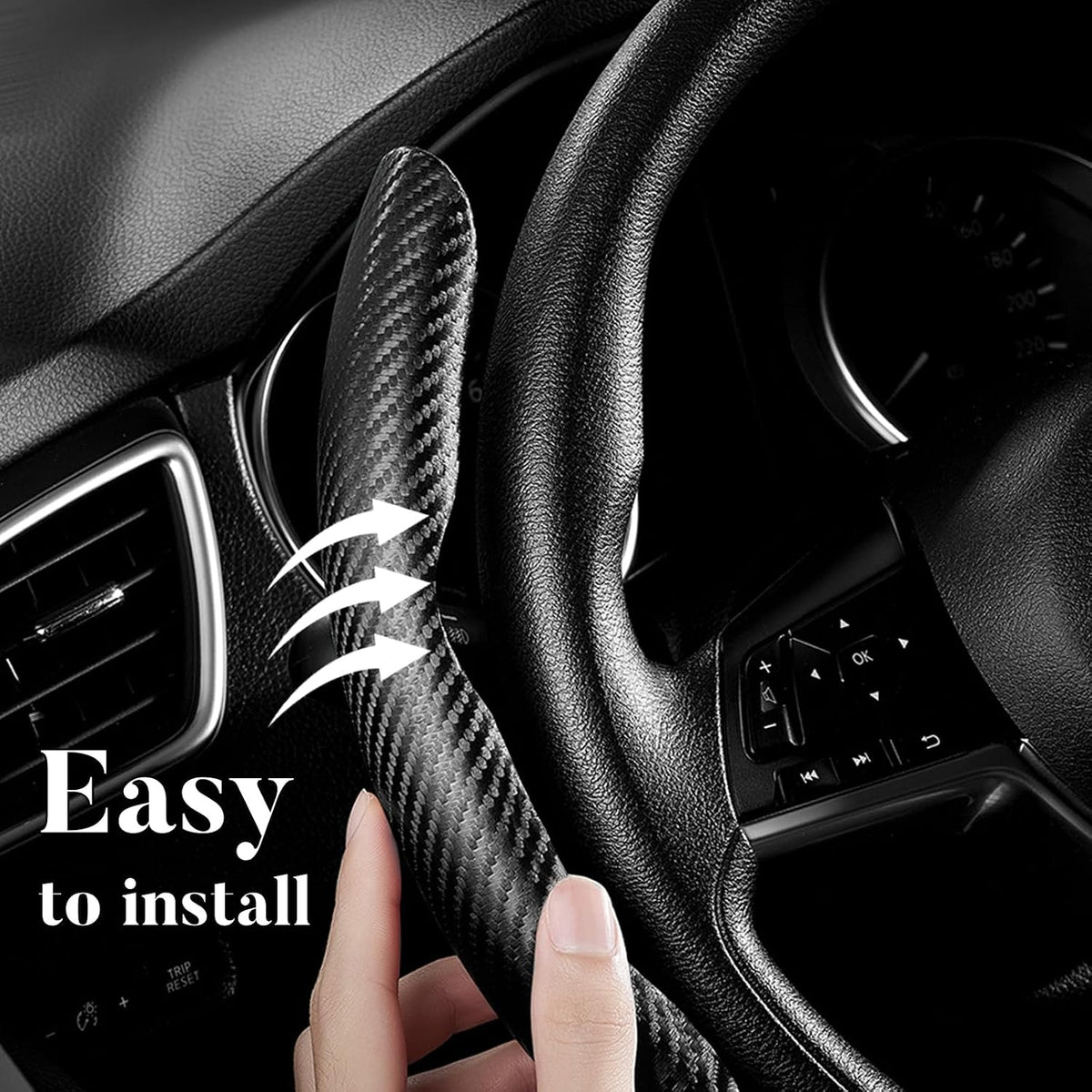 Carbon Fiber Steering Wheel Cover 3pcs Grip 15 inch Universal Black