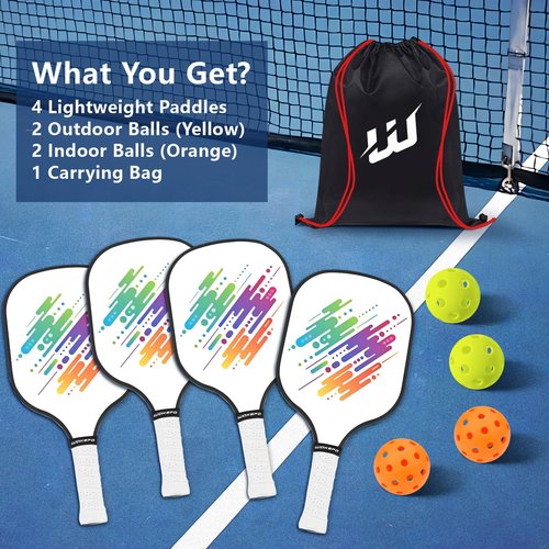 DUJORM Pickleball Paddles Set of 4,USAPA Approved Premium Pickleball Paddle,4 Indoor&Outdoor Pickleball Balls, Carrying Bag, 4 Pack Paddles,Pickleball Paddles Pack Gifts for Beginner&Pro