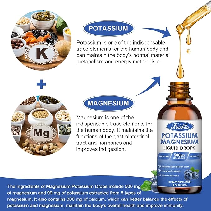 (2 Pack) Potassium Magnesium Supplement Liquid with Potassium, Magnesium,Calcium, Vitamin D3, Zinc, for Adult and Kid, Sugar Free