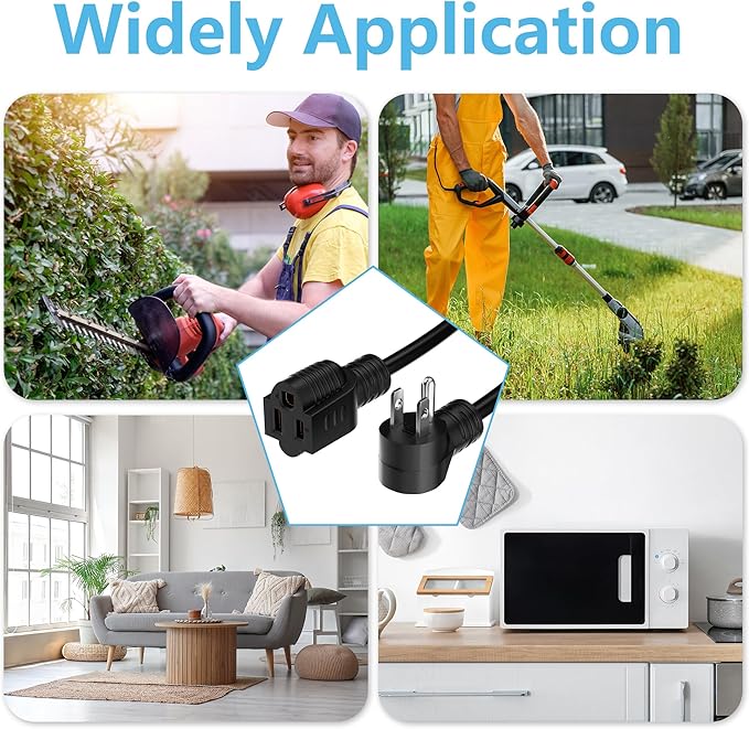 Extension Cord 4 FT, 3 Prong Extension Power Cord, 90 Degree Right Angle Plug Design, 16/3 Gauge Flexible Cold, 13A 1625W 16AWG, Male to Female Electric Cord, ETL, Black Cable with 25 Cable Ties