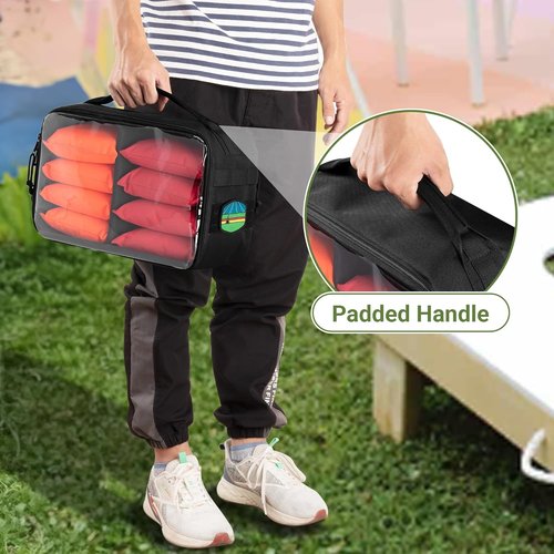 GOBUROS Cornhole Bag Carry Case - Holds Up to 8 Bags | Padded Divider & Portable Handle - Black