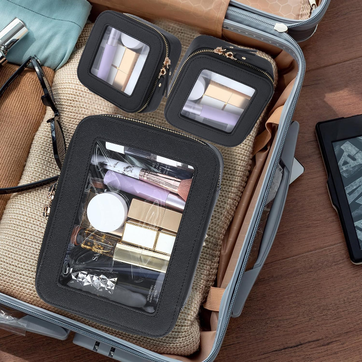 Clear Makeup Bag with Mini Cosmetic Bags,Travel Toiletry Bag for Women,Portable Cosmetic Bag Case, Transparent Waterproof Cosmetic Organizer Storage Bag for Women Men