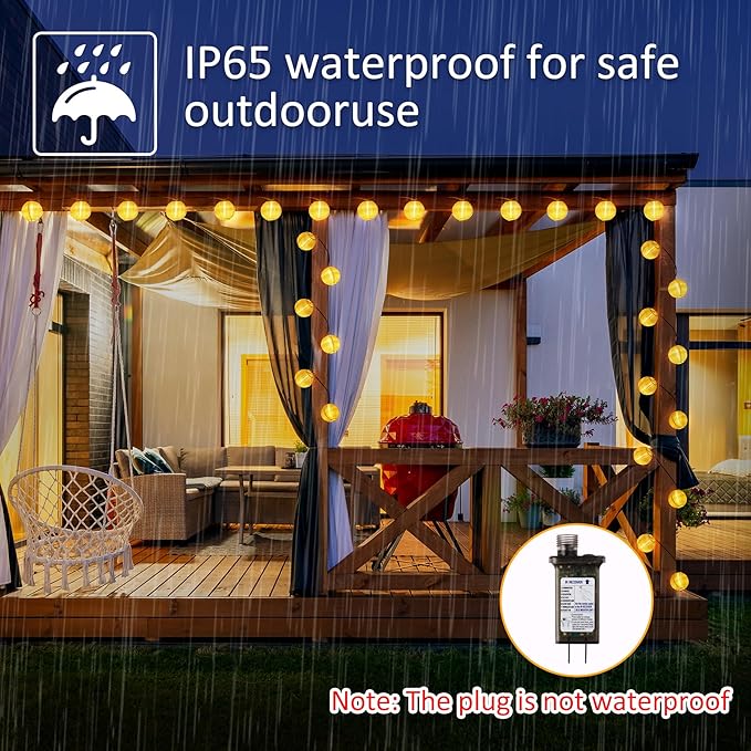Outdoor Patio Lights Plug in, 65.6Ft Connectable Warmwhite & Multicolor Hanging Lantern String Lights with Remote Timer 80LED Outdoor String Lights Waterproof for Garden Backyard Fences