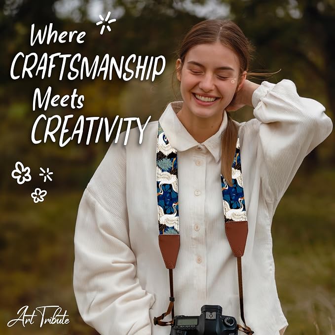 Art Tribute Camera Strap, Vintage Embroidered Neck Shoulder & Crossbody Camera