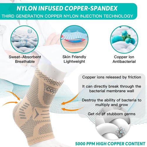 INDEEMAX Ankle Brace - Copper Infused Compression Sleeve for Pain Relief | Skin Silver, Size S