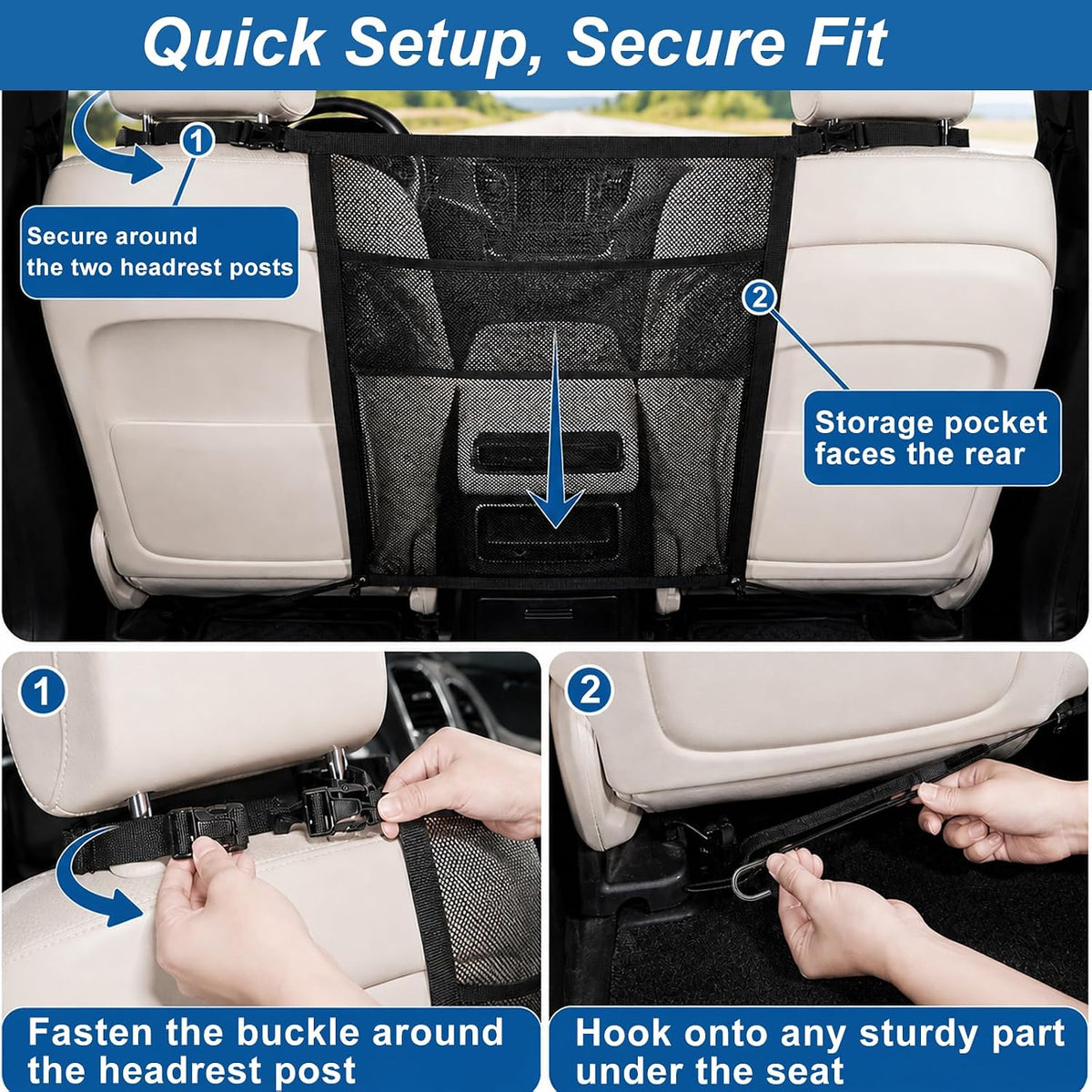 Dog Car Barrier for Backseat Safety, Dog Gate for Car with Mesh Storage Pocket, Pet Net Divider for Car SUV Truck, Car Divider for Dogs, Durable Scratch-Resistant Net, Universal Fit Easy Install