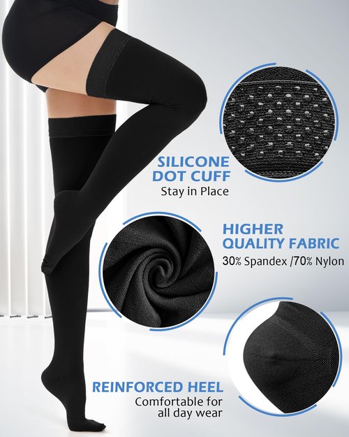 Ailaka Medical Compression Stockings for Women & Men, 20-30 mmHg Thigh High Compression Socks with Closed Toe, Graduated Support Hose for Varicose Veins, Edema, Circulation, Long Flight, Post-Surgery Recovery