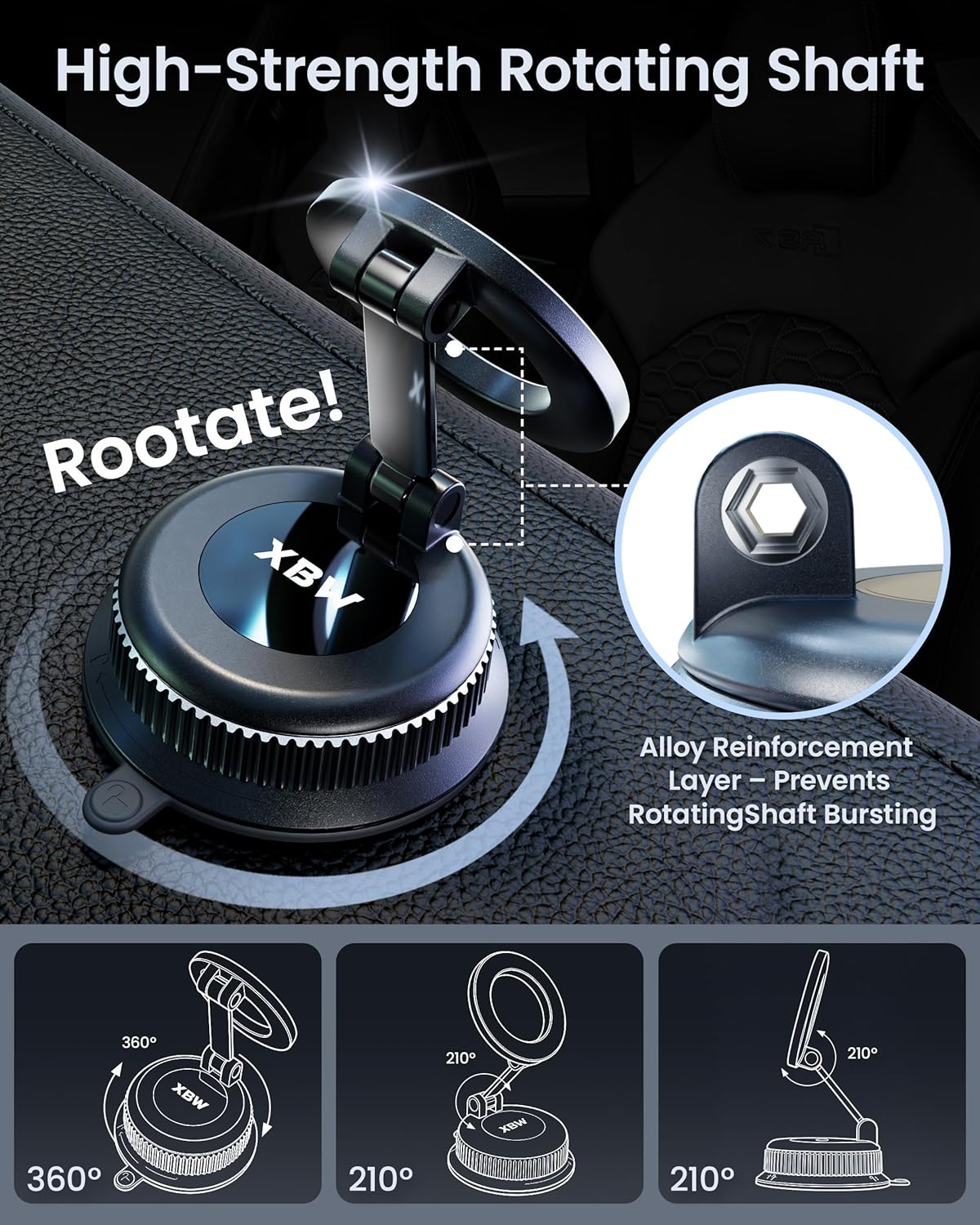 Car Phone Mount with Magnetic Clip for Magsafe & Android Cell Phone