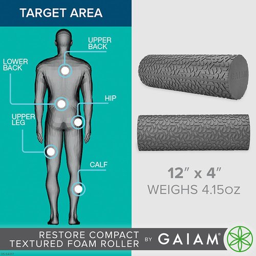 Gaiam Restore Foam Roller - Compact Textured Muscle Repair Massager | 12”L x 4" Diameter for Improved Circulation