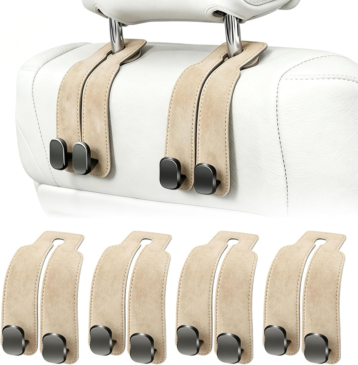 Amelity Car Headrest Hooks, Purse Hook for Car 4 Pack Gray | Universal Car Interior Accessories for Women, Available in 2/4 Pack, Storage Hanger Holds Purses, Backpacks, Grocery Bags