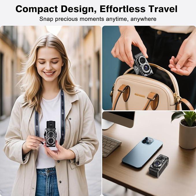 CHUZHAO Vintage Mini Digital Camera, Portable TLR Style Retro Point and Shoot