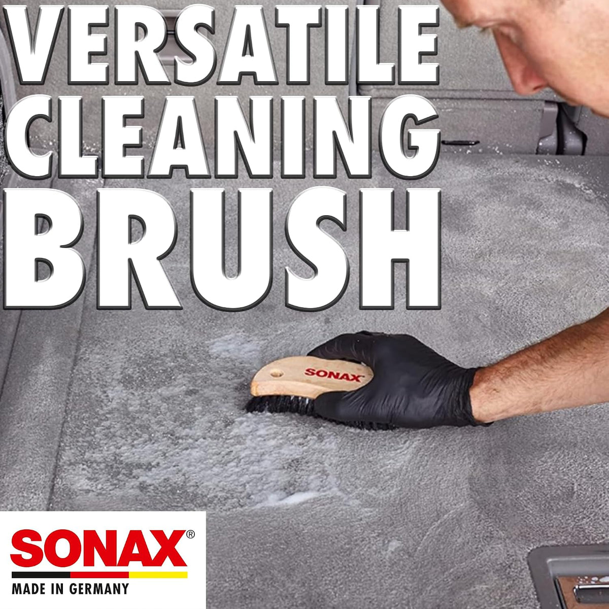 SONAX Textile & Leather Brush | Professional Interior Cleaning Brush for Fabric Upholstery Alcantara & Leather Surfaces | Durable, Ergonomic Car Detailing Tool | 416741