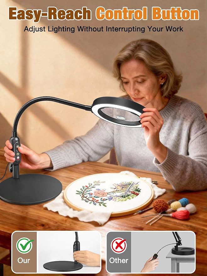 30X 10X Magnifying Glass with Light and Stand, 5 Color Modes Stepless Dimmable