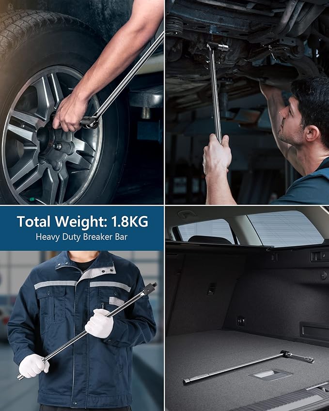 MAXPOWER 1/2-Inch Drive 24" Breaker Bar with 125mm Extension Bar, and 3- piece Sockets Including 17 mm, 19 mm, and 21 mm