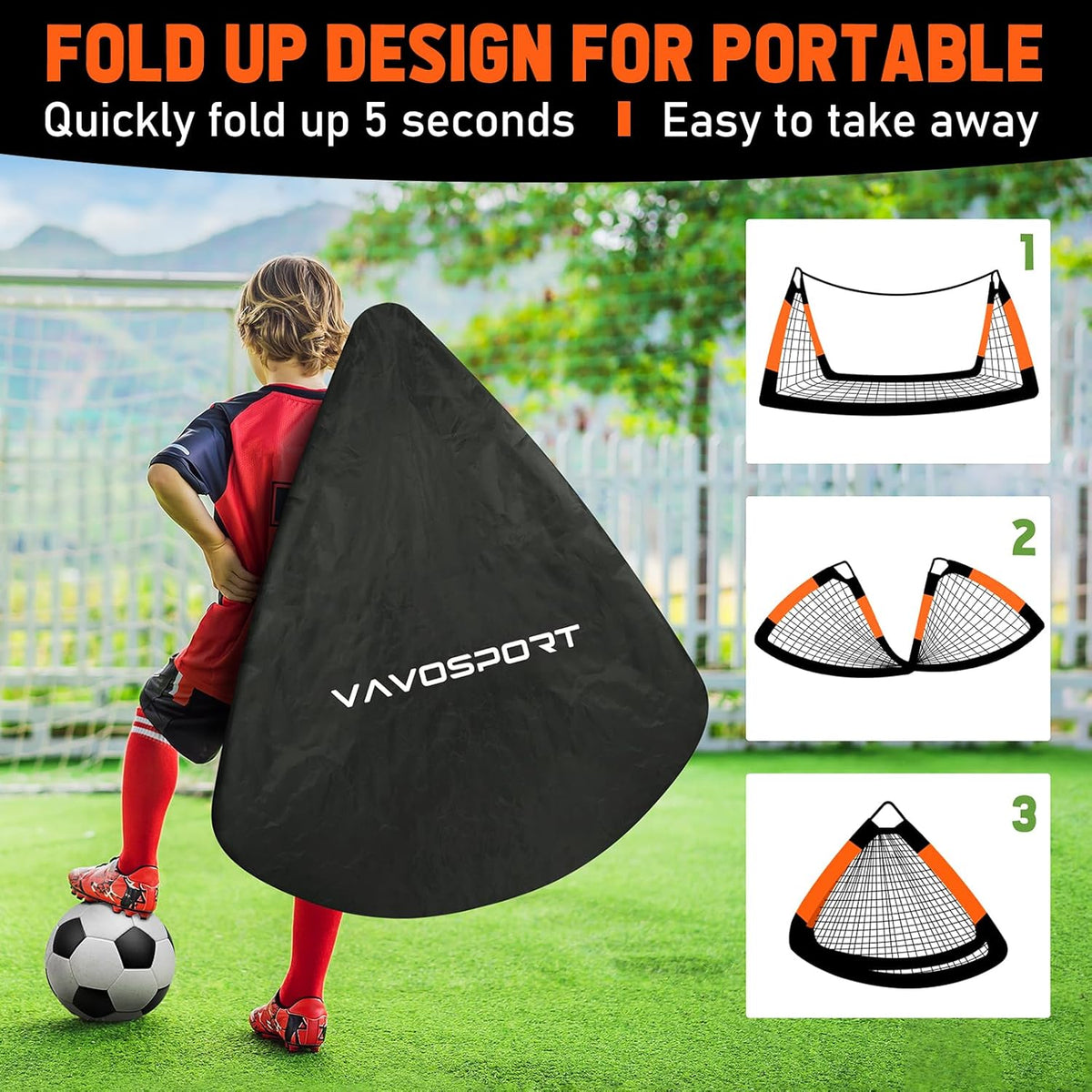 VAVOSPORT Kids Soccer Goals - Portable 4x3 & 6x4 Ft Mini Training Nets | Perfect Outdoor Games for Ages 3-14