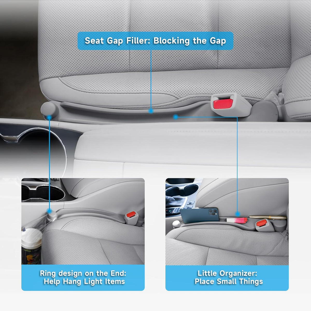 Givifive Car Seat Gap Filler 2Pack 3IN1 Organizer with Storage Slot & Hook