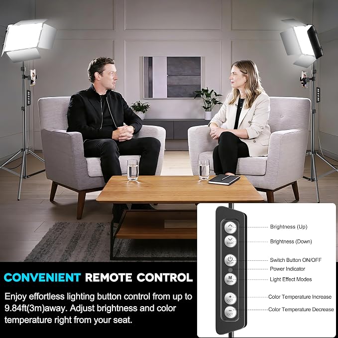 2 Pack LED Video Light Kit 79'' Tripod Light Stand, 30W 3000Lux Photography