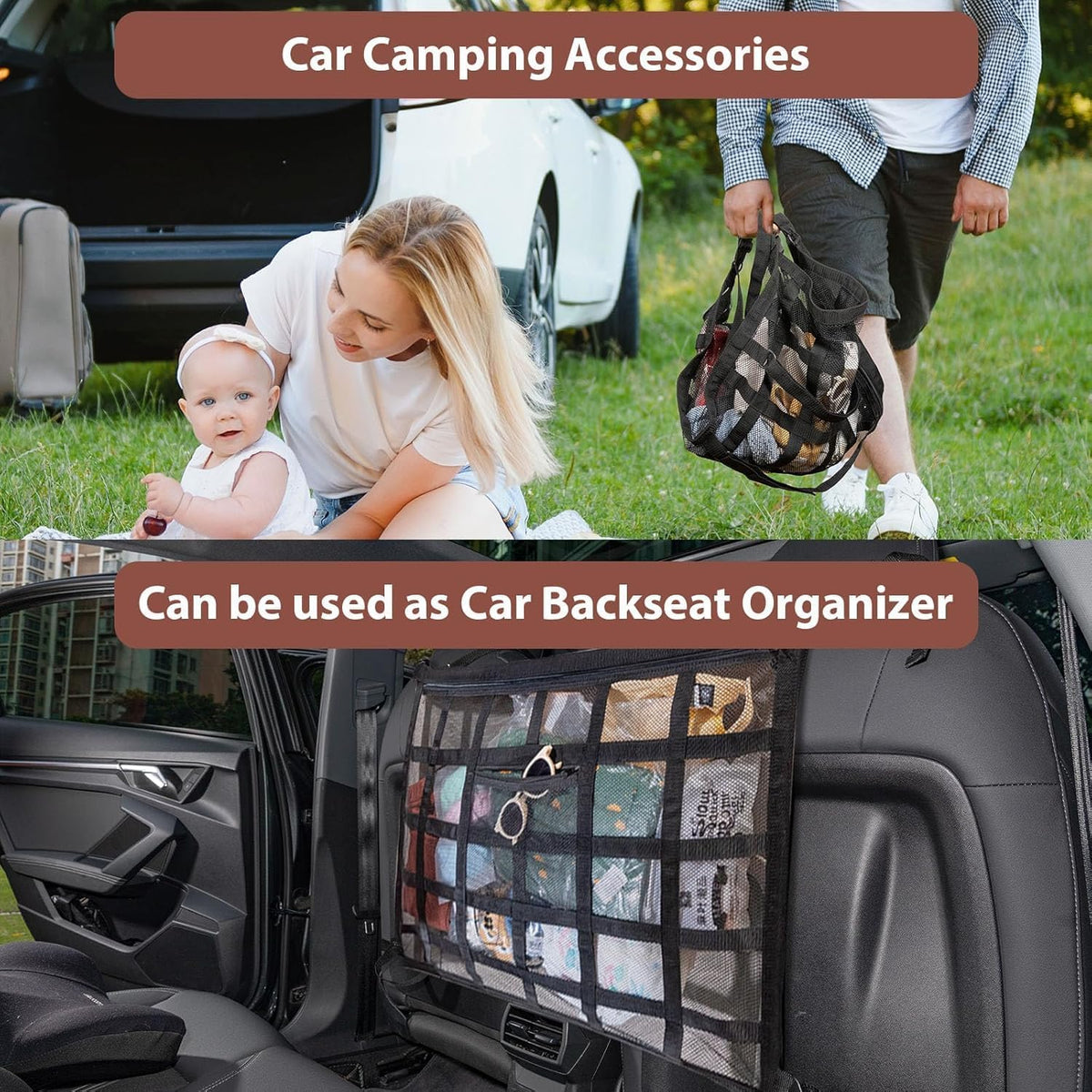 Car Ceiling Cargo Net, 35.4" x 23.6" Double Layer Overhead Storage Organizer for 4 Grab Handle Vehicles,Fits Most SUVs, Vans & Trucks,Mesh Roof Pocket for Camping & Road Trips