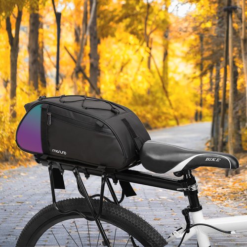 MOSISO Bike Rack Bag with Dazzle Tail, Waterproof Bicycle Rear Rack Trunk Bag, Mountain Bike Rear Seat Handbag Bicycle Storage Saddle Shoulder Pouch Cycling Luggage Pouch with Shoulder Strap, Black