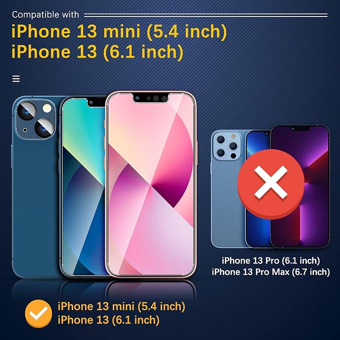 UniqueMe for iPhone 13 / iPhone 13 Mini Camera Lens Protector, Tempered Glass