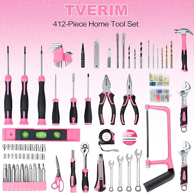 Tool Set- 412 Piece Home Repair/Auto Tool Kit, Storage Organizer with Drawers, Toolbox Storage Case for Women & Men, Perfect for Homeowner, Diyer, Handyman, DIY